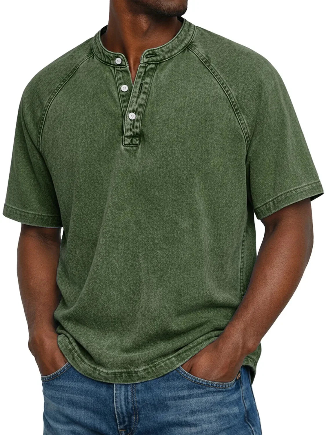 Men's Henley Shirt | Raglan Sleeves Vintage | Button Collar
