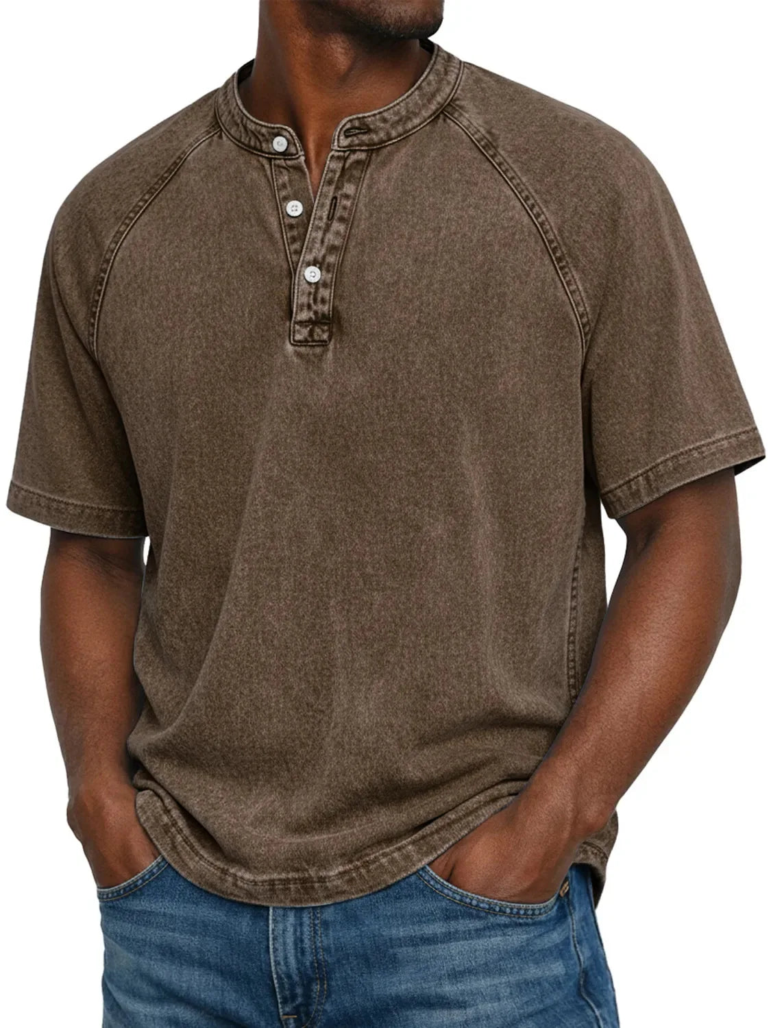 Men's Henley Shirt | Raglan Sleeves Vintage | Button Collar