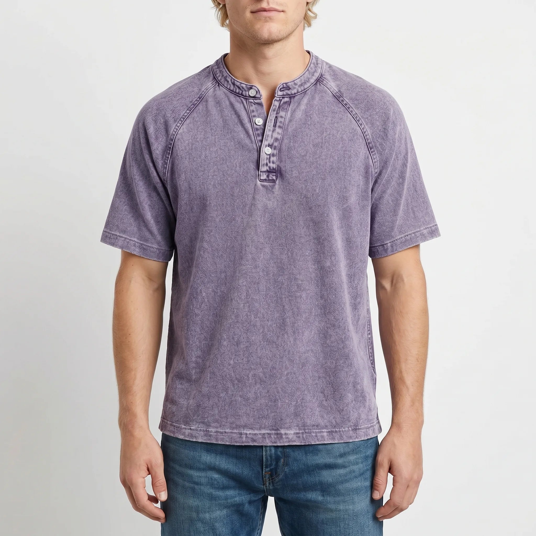 Men's Henley Shirt | Raglan Sleeves Vintage | Button Collar