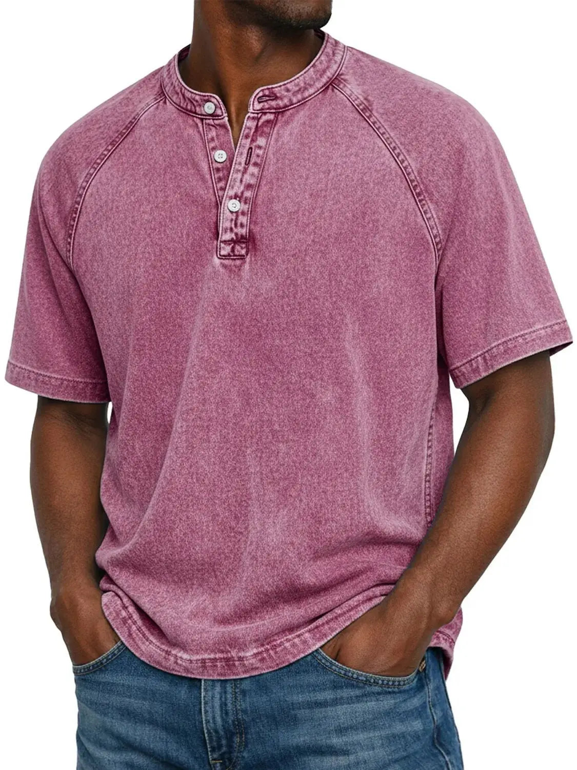 Men's Henley Shirt | Raglan Sleeves Vintage | Button Collar