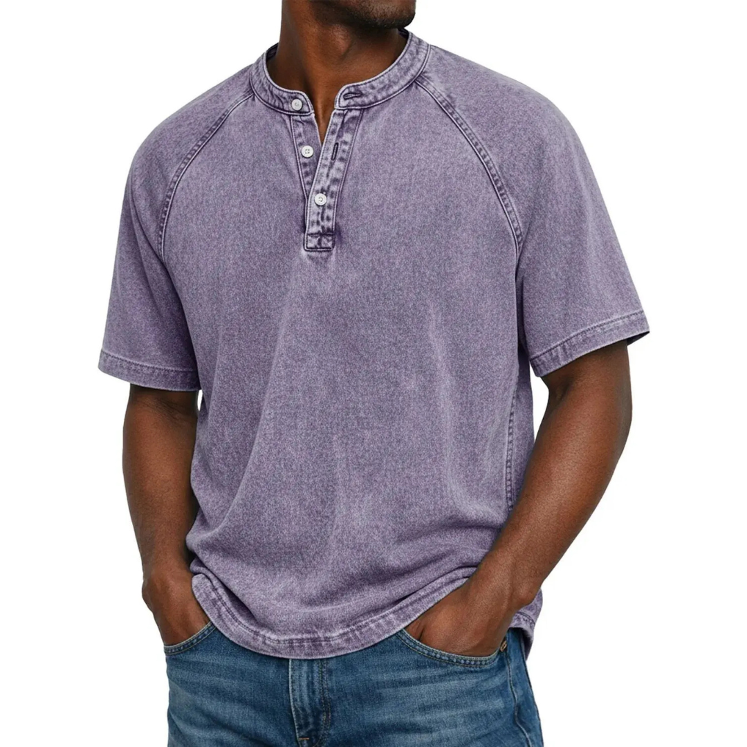 Men's Henley Shirt | Raglan Sleeves Vintage | Button Collar