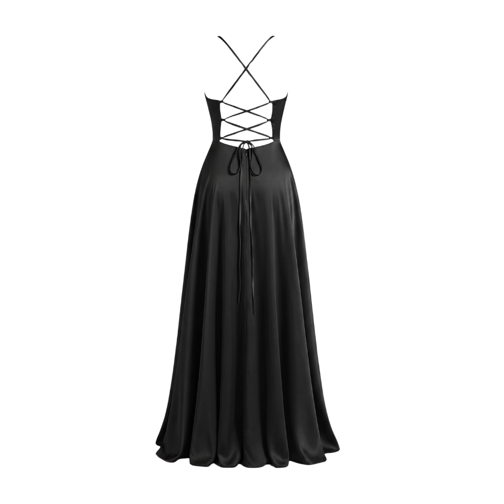 Long Elegant Silk Dress - Braided Back Party Dress