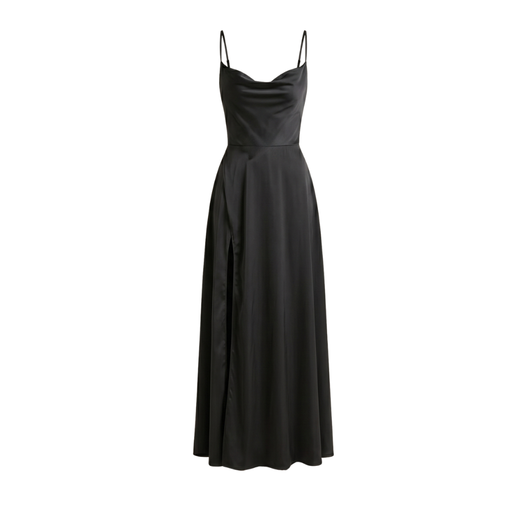 Long Elegant Silk Dress - Braided Back Party Dress