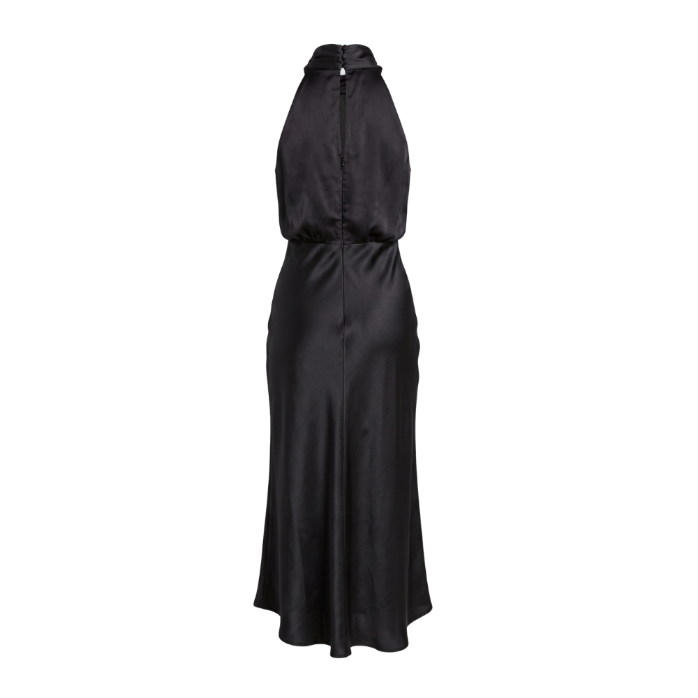 Women's satin midi dress | Main collar, draped front