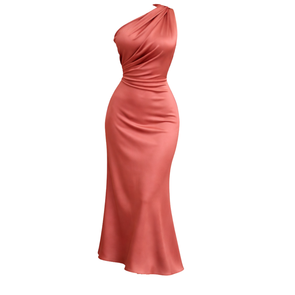 Midi silk garment | Asymmetric neckline | Elegant fit