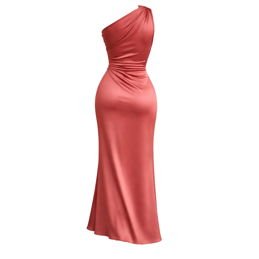 Midi silk garment | Asymmetric neckline | Elegant fit