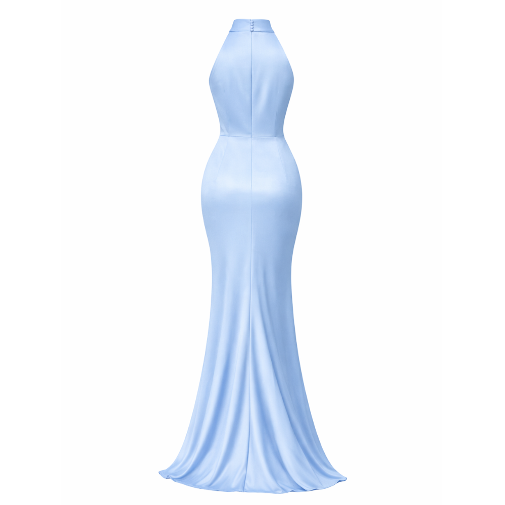 Satin Dress | Halter Neck, High Side | Elegant