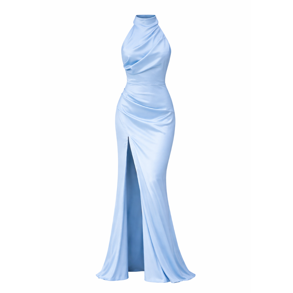 Satin Dress | Halter Neck, High Side | Elegant