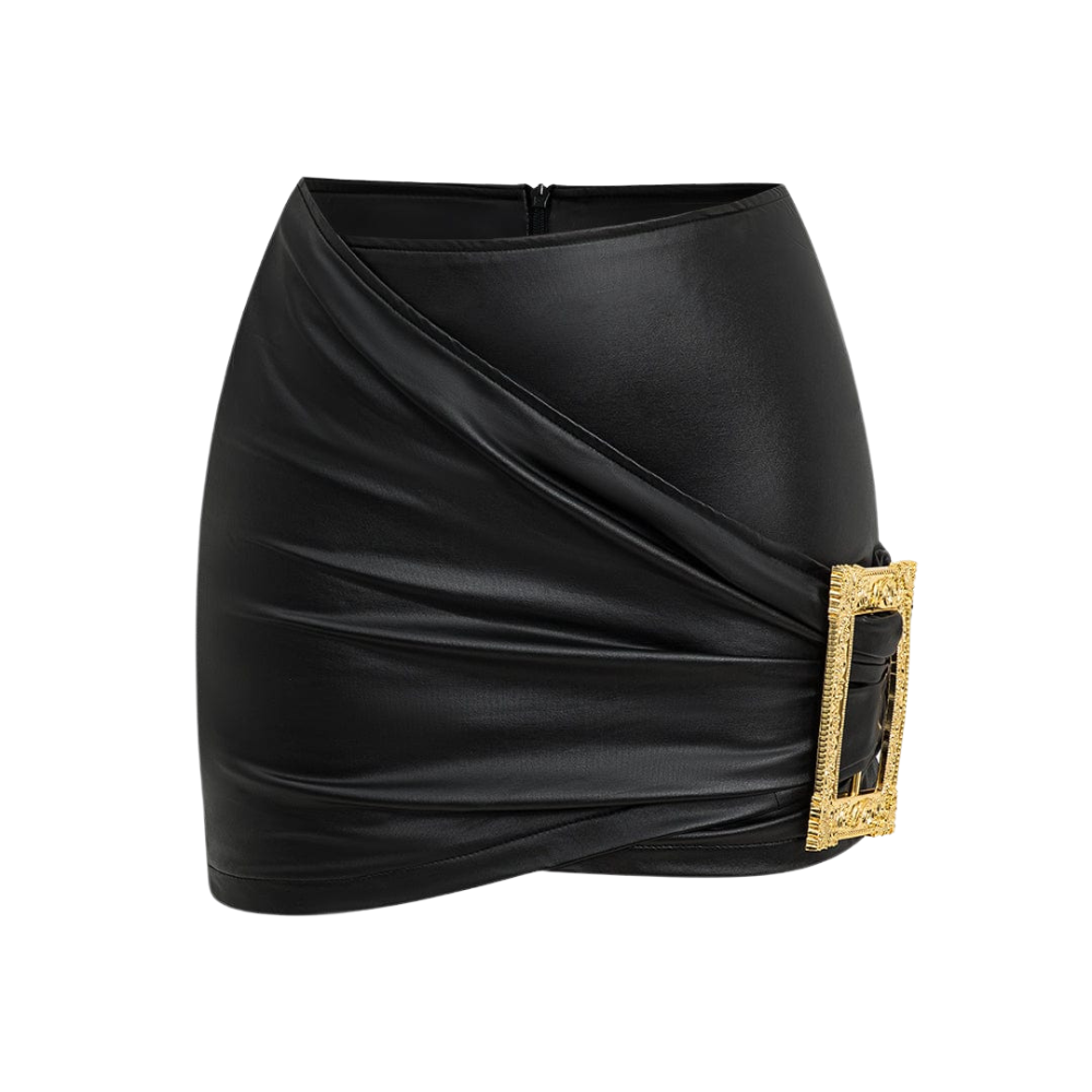 Mini jacket | Black | Asymmetric drape and gold pin