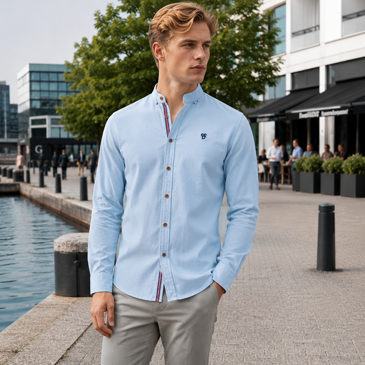 Men's Dress Shirt | Slim Fit, Stand Collar | Elegant Casual