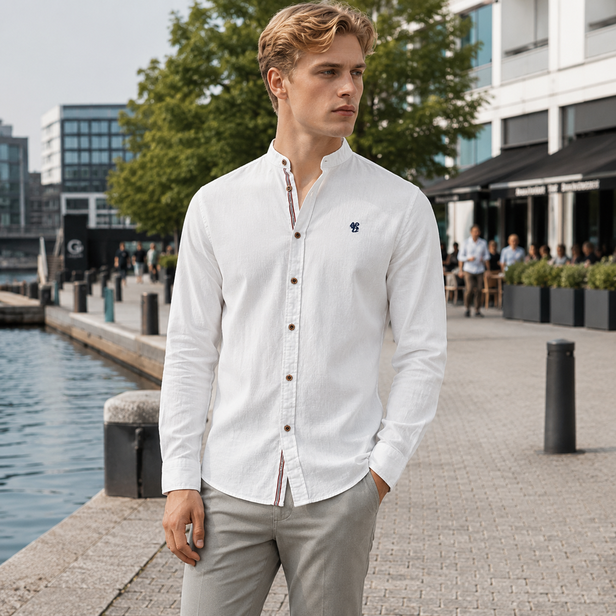Men's Dress Shirt | Slim Fit, Stand Collar | Elegant Casual