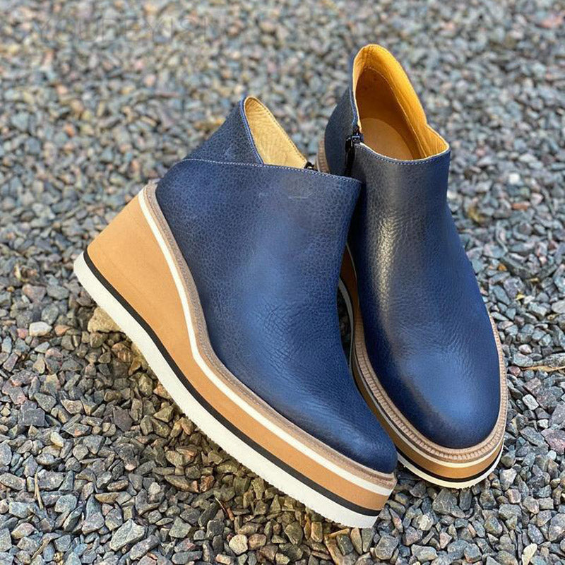 Leather ankle boots for women | Platform sole, zipper | Comfortable