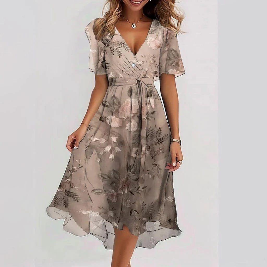 Women's summer dress | Floral wrap dress, V-neck | Midi