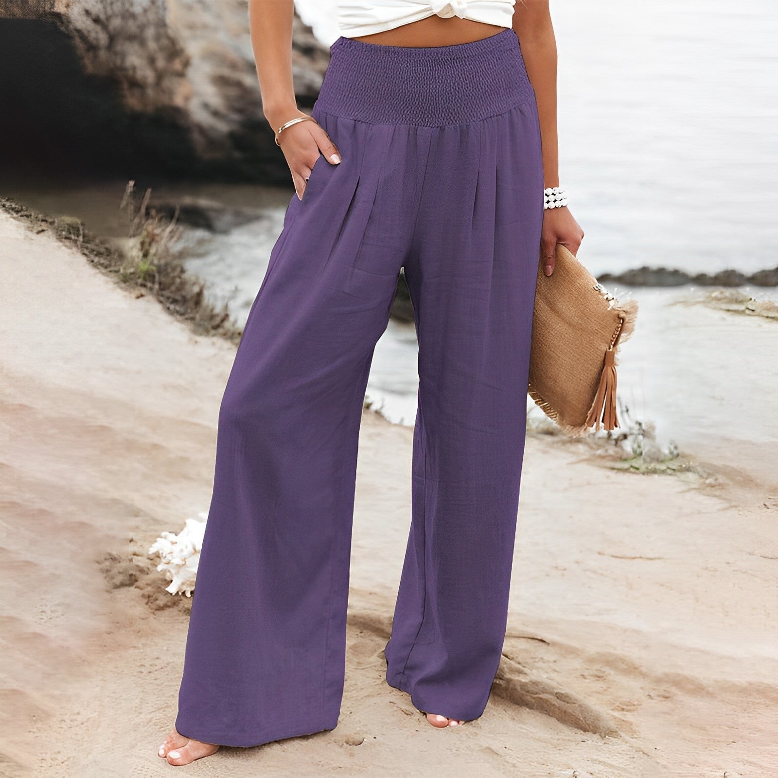 Women's pants with wide legs | High waist, Silky | Comfort