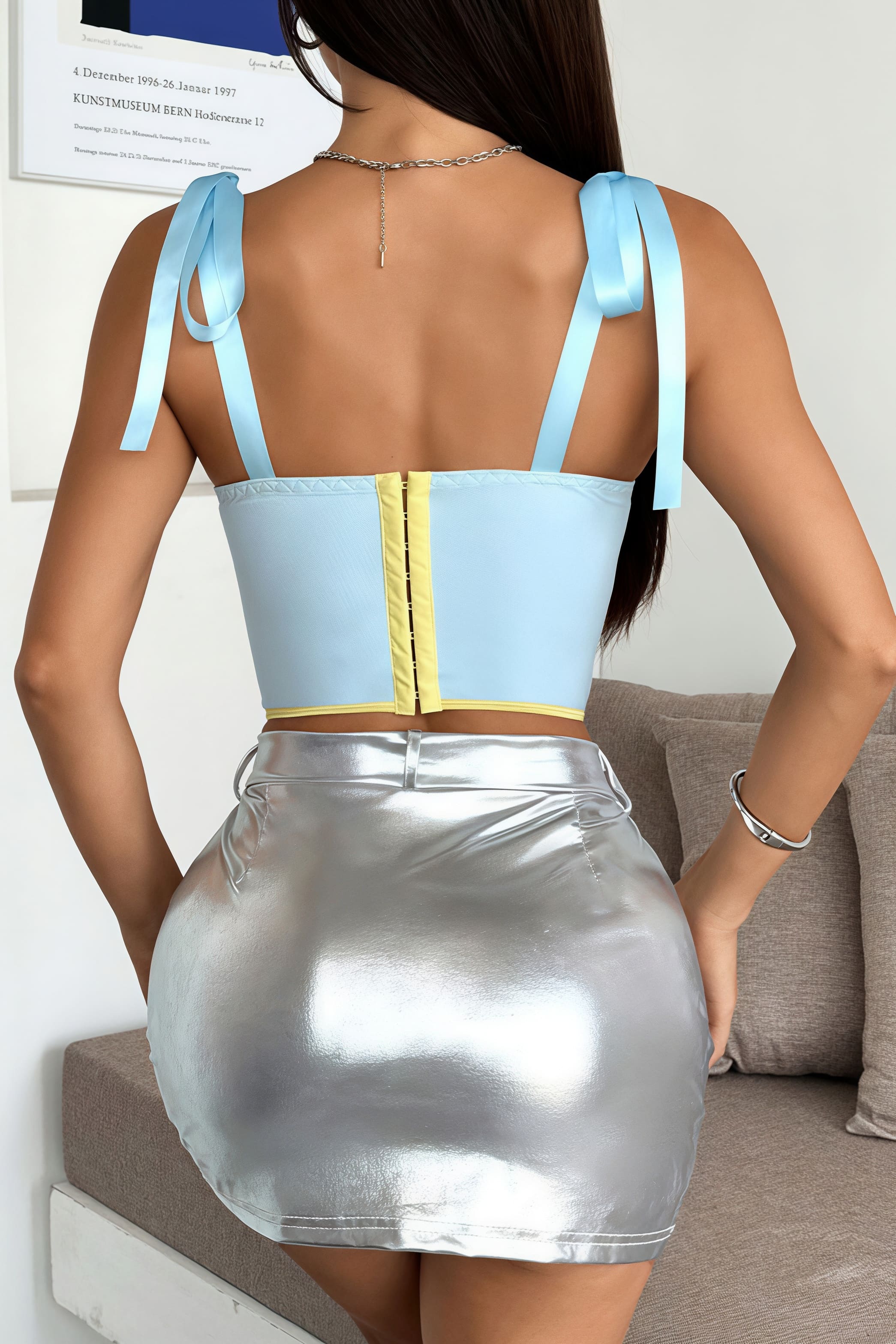 Silky Sample Tied Corset-Like Shirt