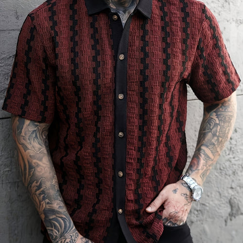 Dress Shirt | Men's Striped, Short Sleeve | Retro Pattern
