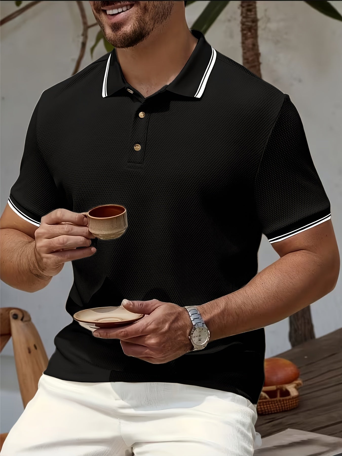 Pique Shirt | Men's Textured, Breathable | Contrast Collar