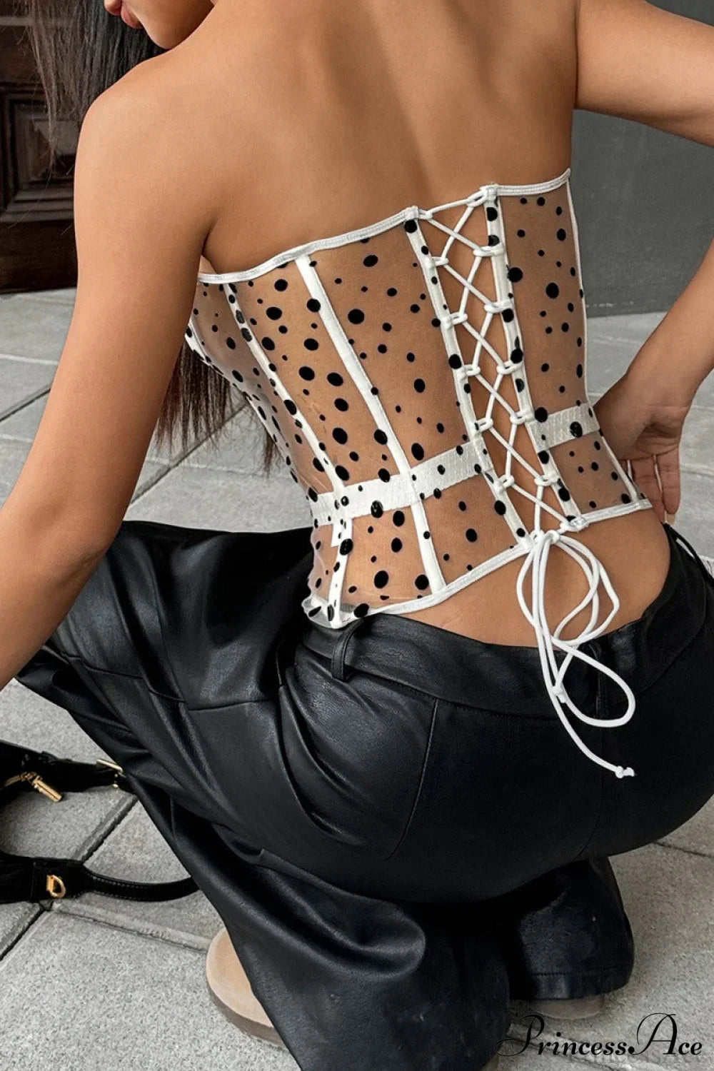 Bustier Corset | Black and White with Silk Dots | Short
