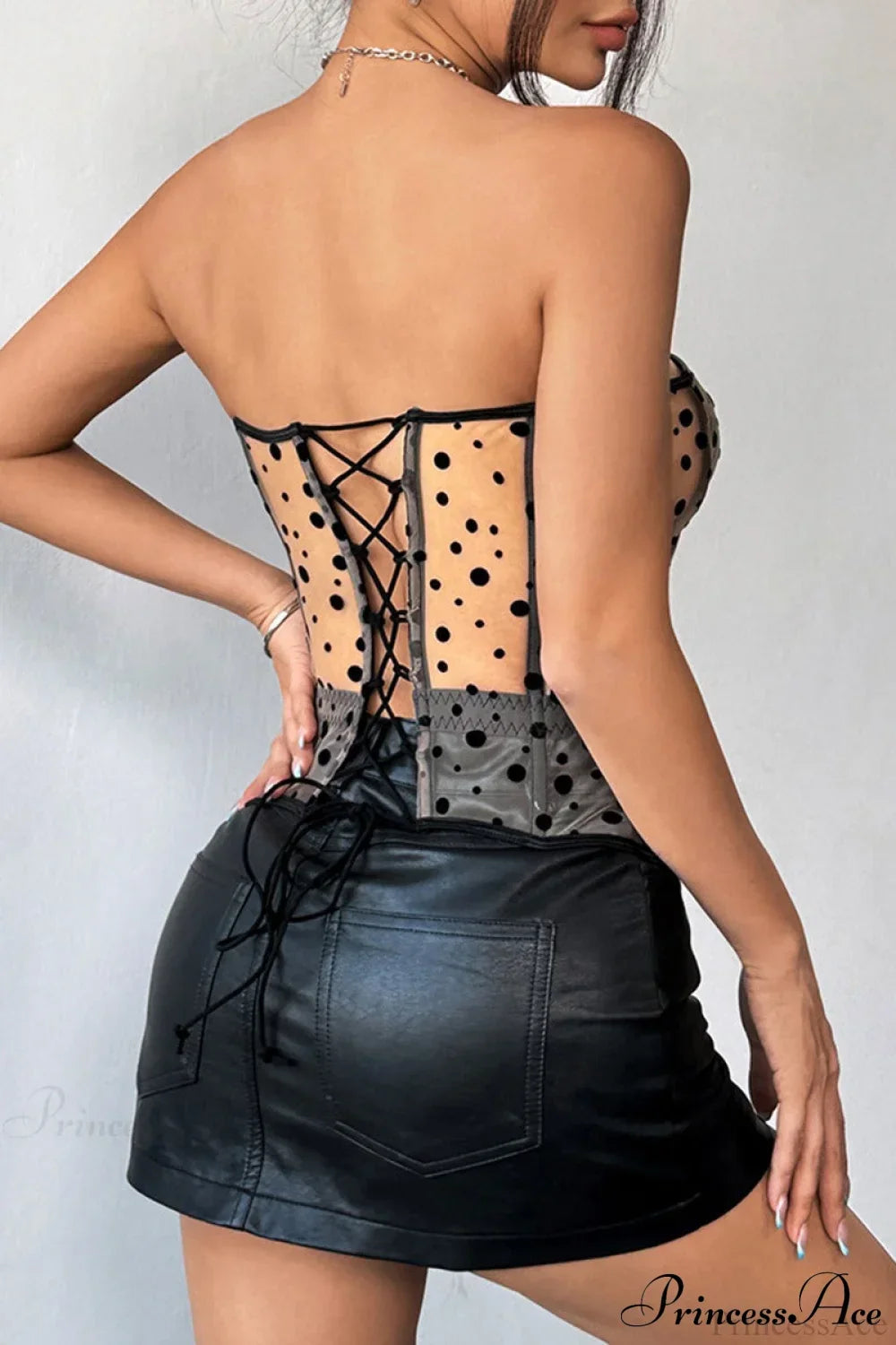Bustier Corset | Black and White with Silk Dots | Short
