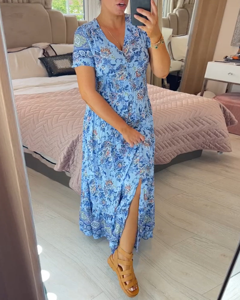 Floral dress | Women's V-neck, light summer style | For everyday use