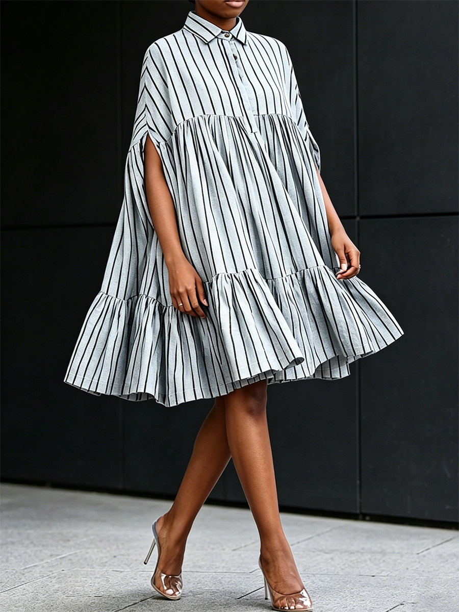 Midi mekko | Light blue A-line batwing sleeves | Buttoning