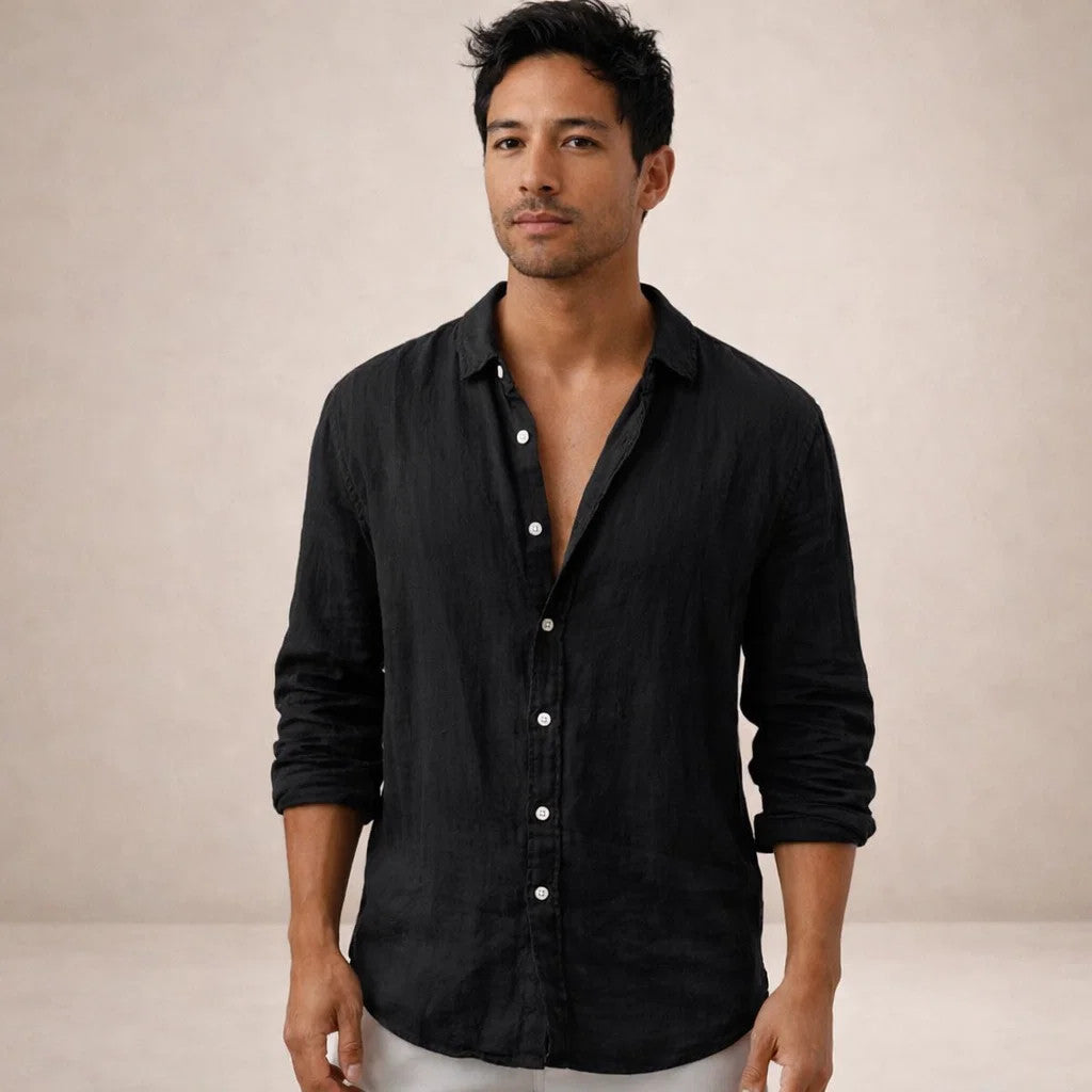 Men's shirt – regular fit, open collar, long sleeves