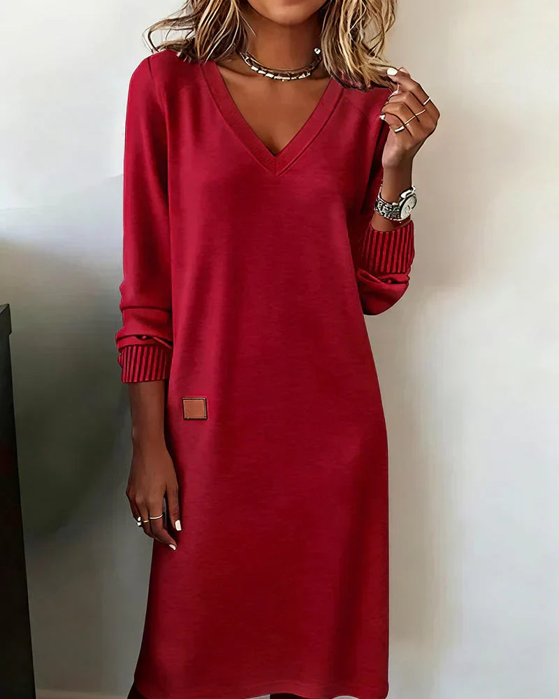 Women's Maxi Dress | V-Neckline, Long Sleeve | Casual Fit
