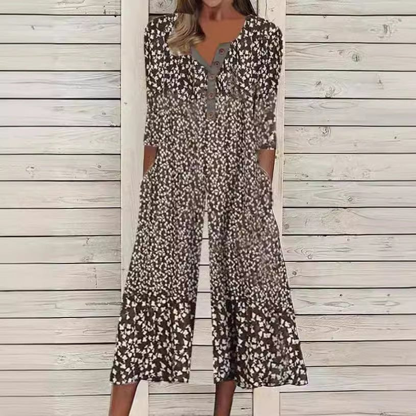 Women's Culotte Jumpsuit | Short-Sleeved Cotton, Printed | Summer