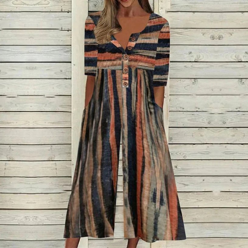 Women's Culotte Jumpsuit | Short-Sleeved Cotton, Printed | Summer