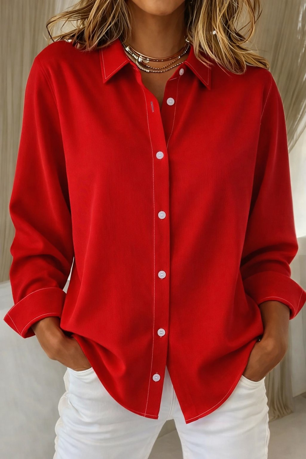 Women's Shirt | Long-sleeve Oversized Button-up Shirt with Classic Collar