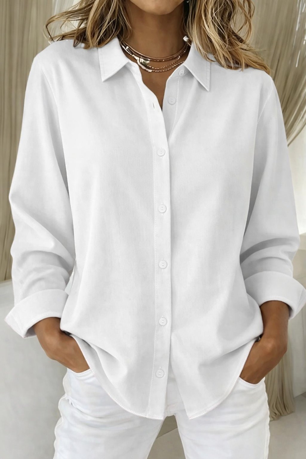 Women's Shirt | Long-sleeve Oversized Button-up Shirt with Classic Collar