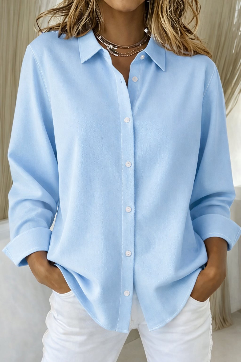 Women's Shirt | Long-sleeve Oversized Button-up Shirt with Classic Collar