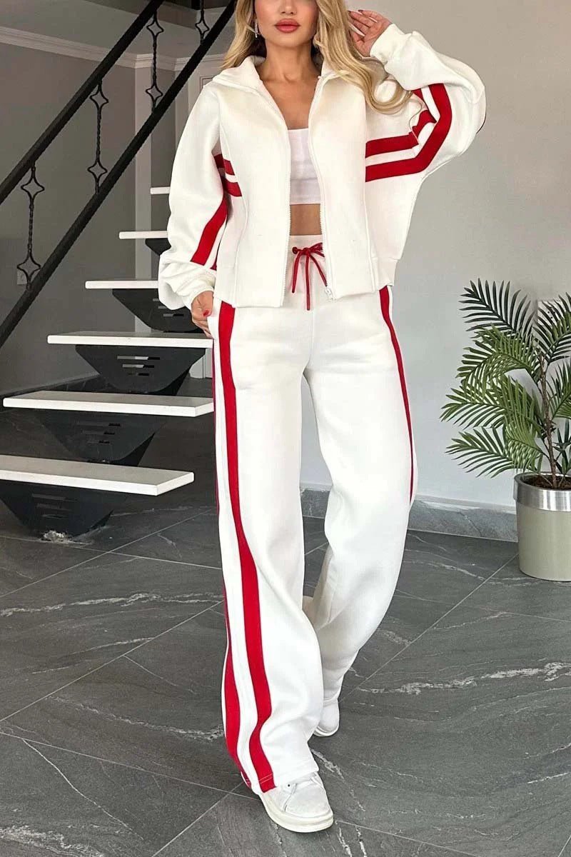 Women's Running Outfit with Stripes | Two-Piece Set | Comfortable Casual Style