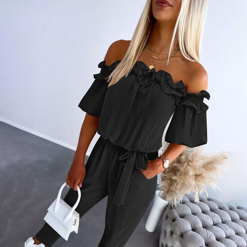 Women's Jumpsuit | Off-the-Shoulder, Pleats, Belted Waist