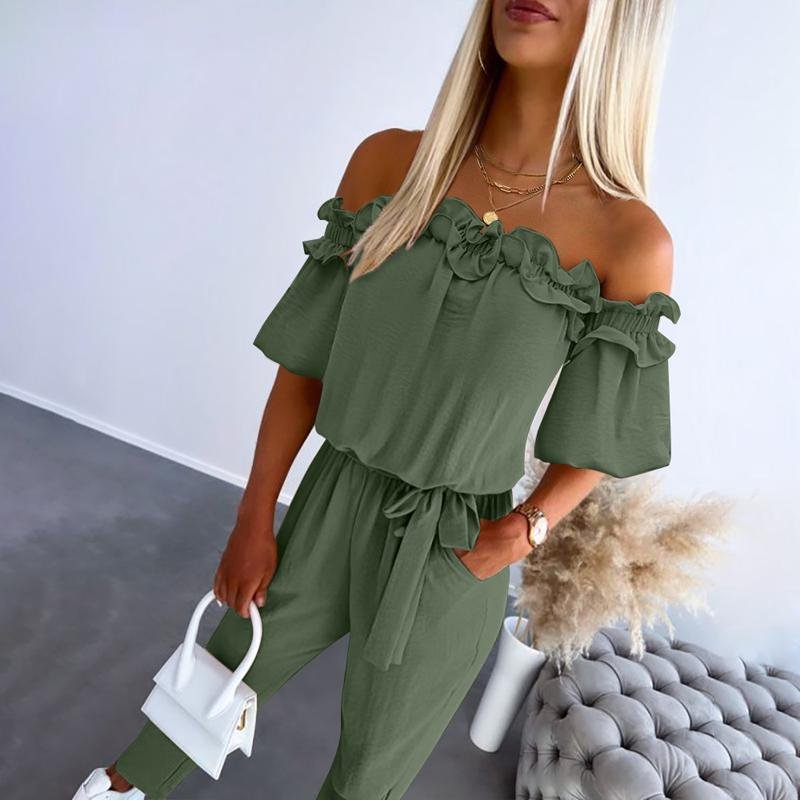 Women's Jumpsuit | Off-the-Shoulder, Pleats, Belted Waist