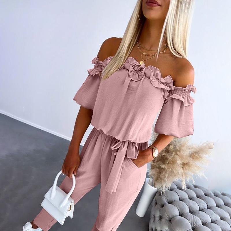 Women's Jumpsuit | Off-the-Shoulder, Pleats, Belted Waist