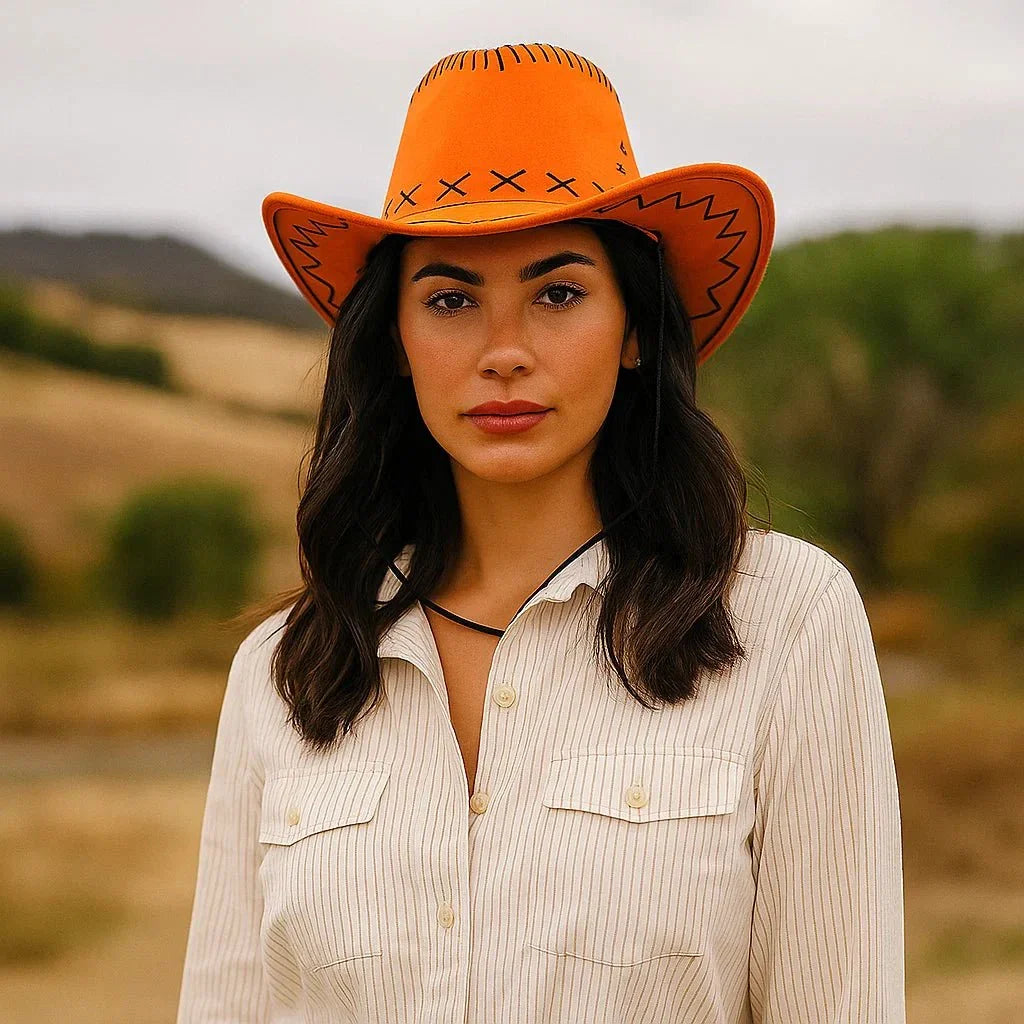Women's Cowboy Hat | Decorative Stitching, Adjustable