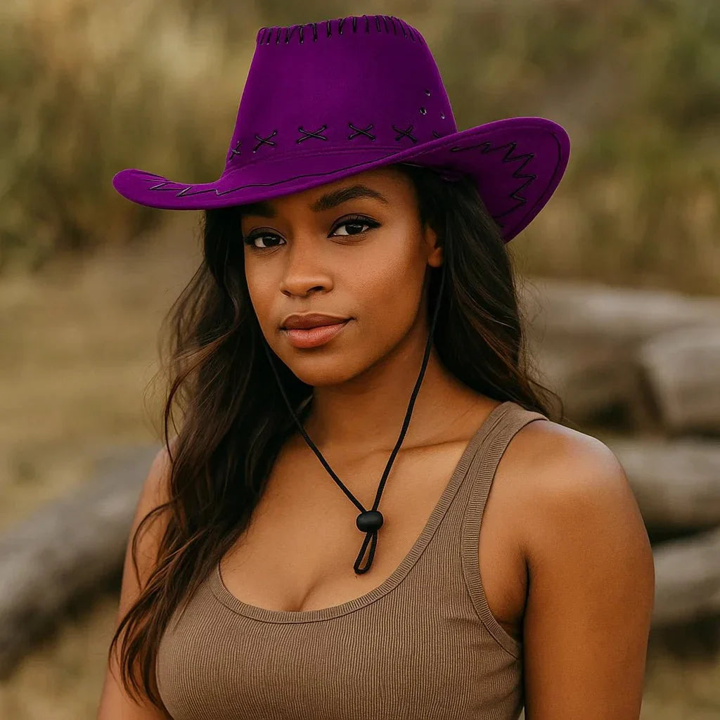 Women's Cowboy Hat | Decorative Stitching, Adjustable
