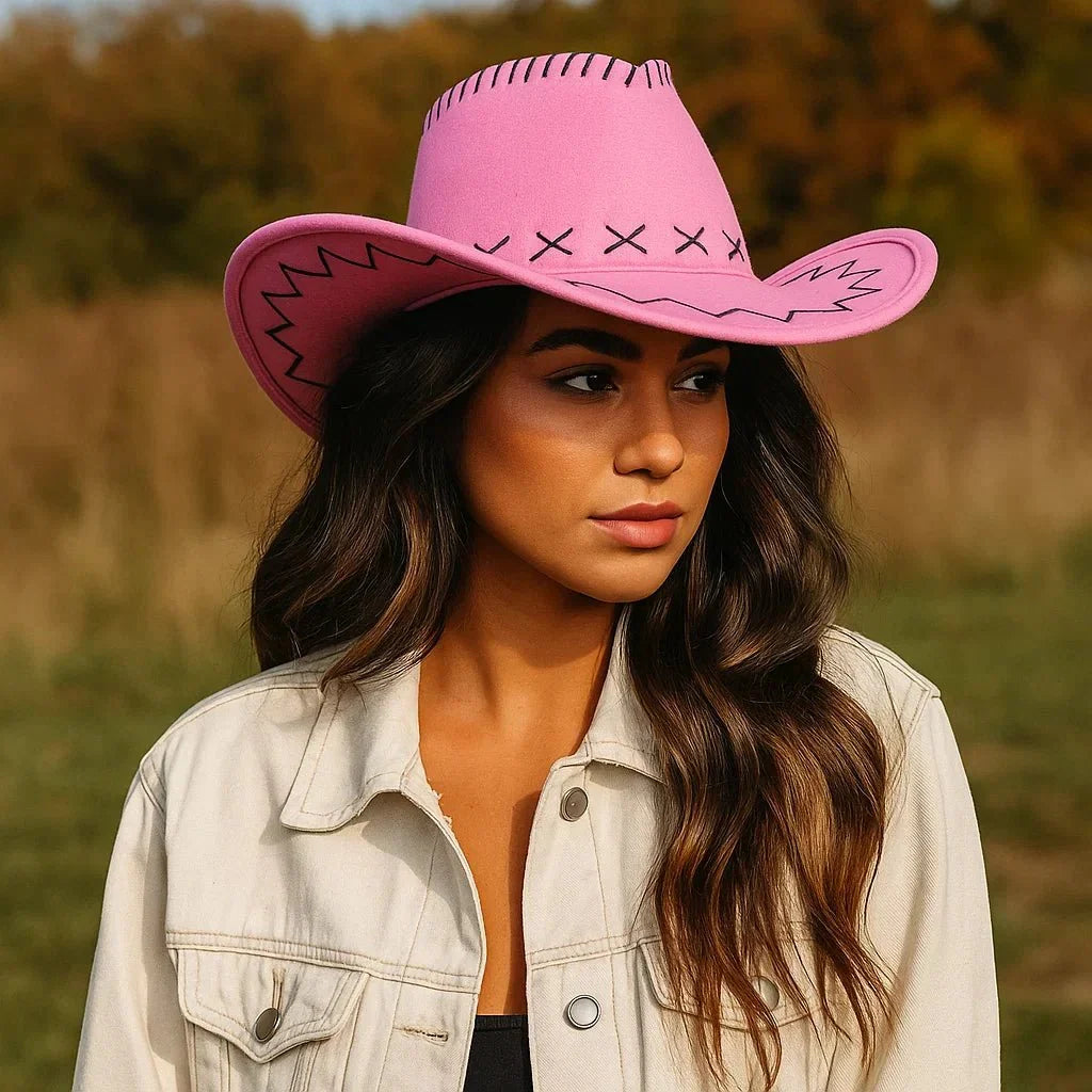 Women's Cowboy Hat | Decorative Stitching, Adjustable