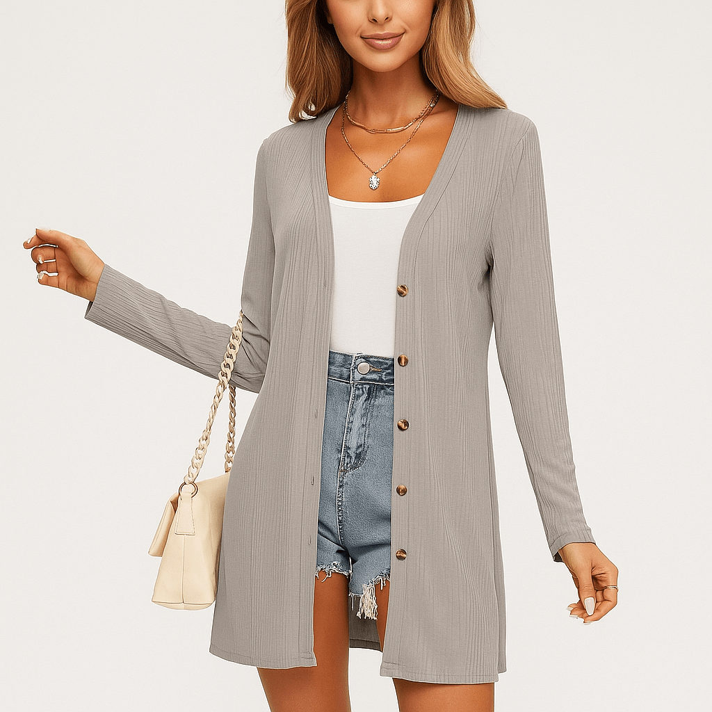Women's long-sleeve cardigan with buttons, textured