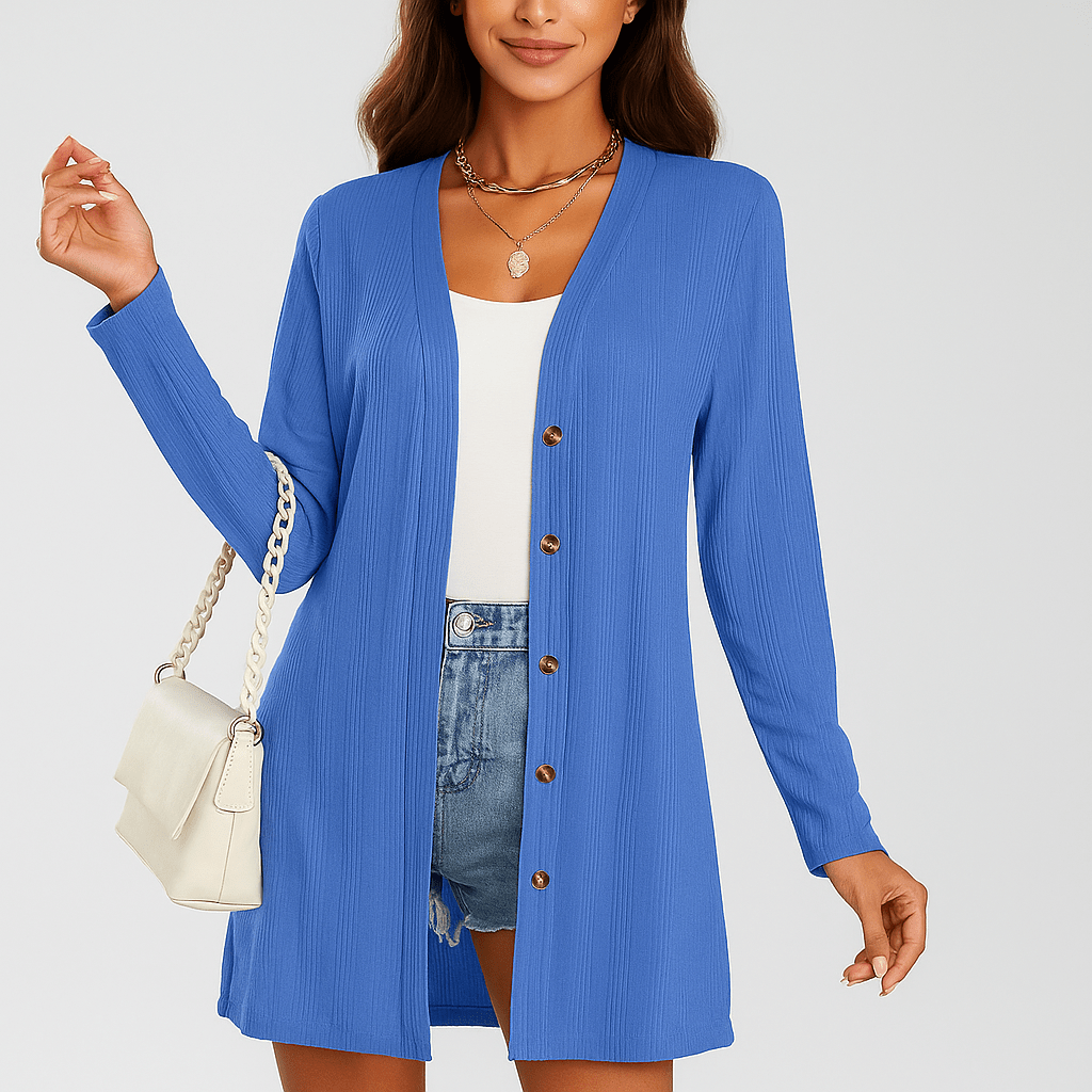 Women's long-sleeve cardigan with buttons, textured