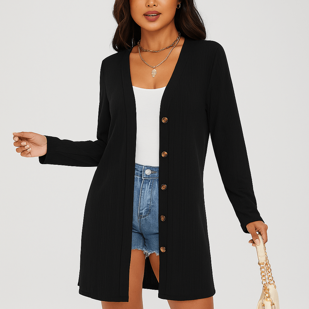 Women's long-sleeve cardigan with buttons, textured
