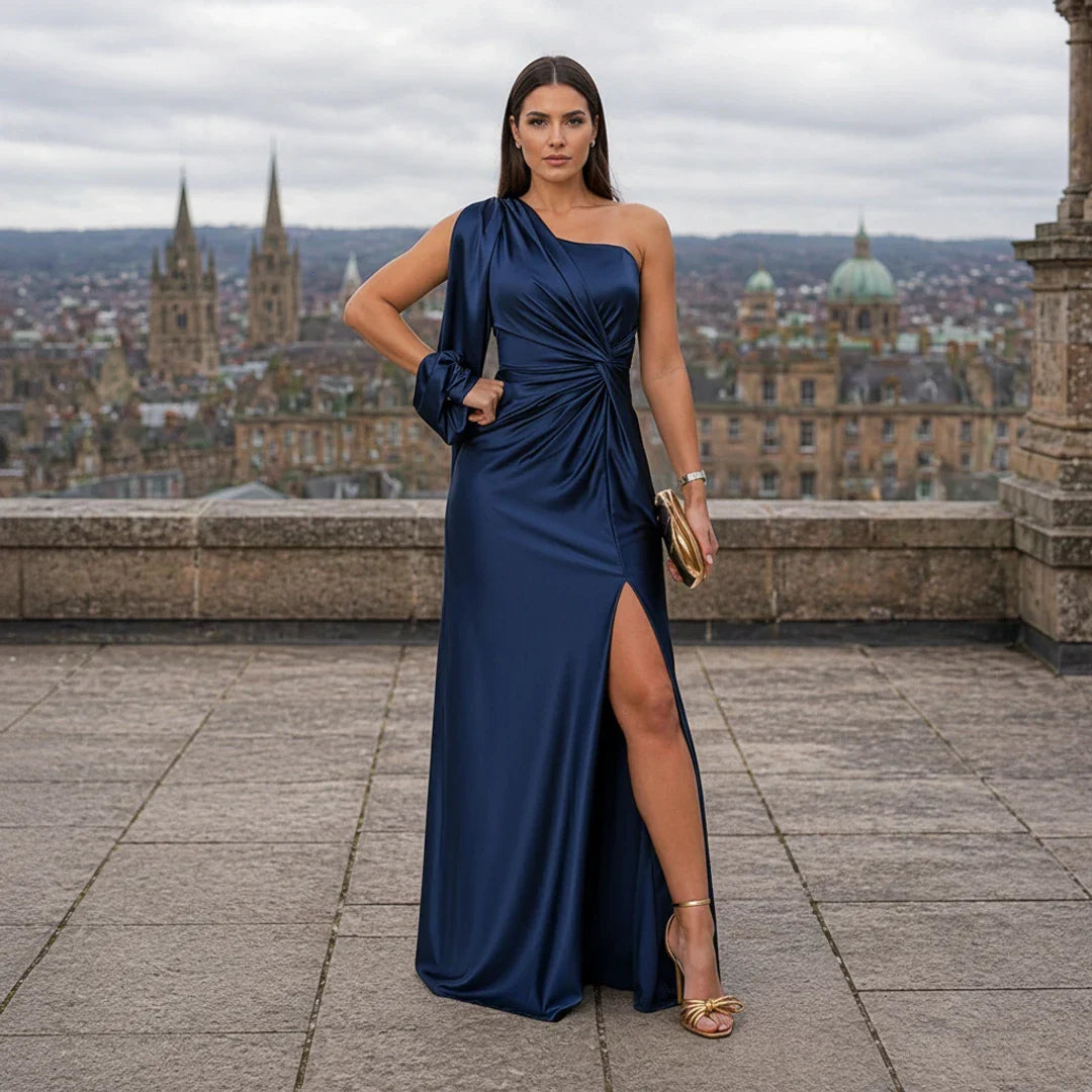 Satin Dress | Asymmetric Design | Elegant One-Shoulder