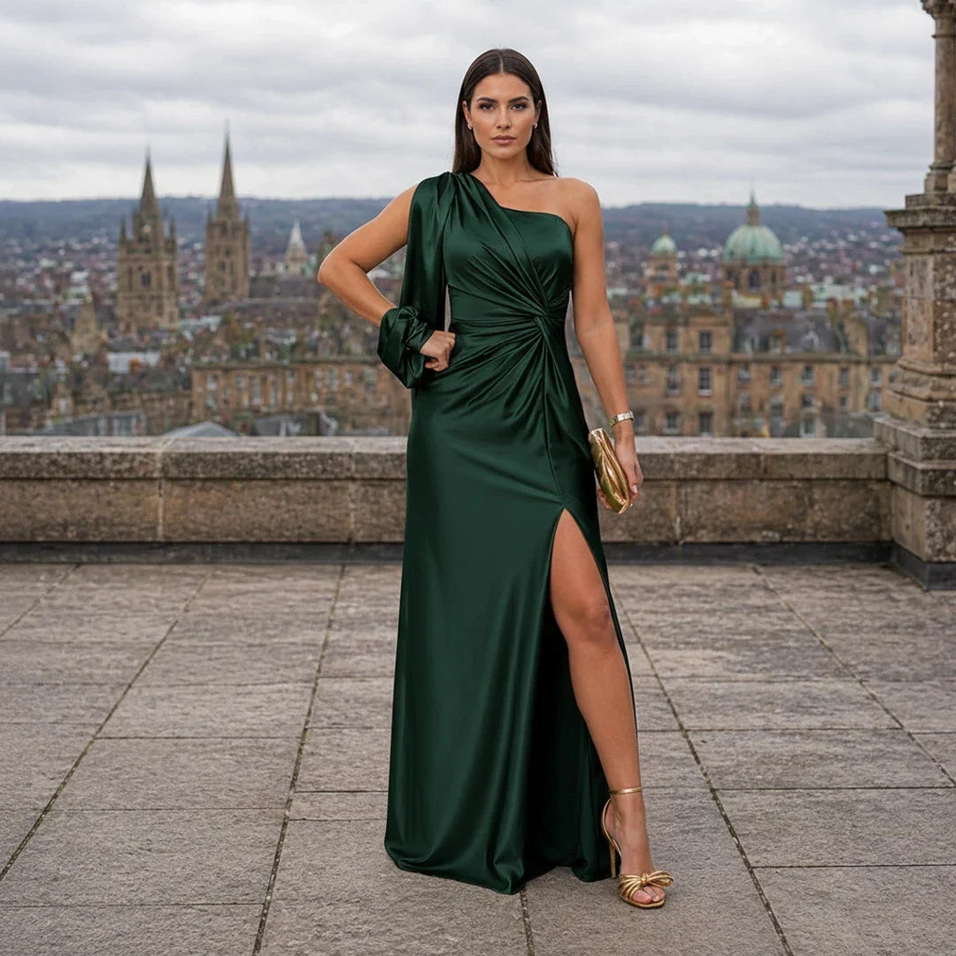 Satin Dress | Asymmetric Design | Elegant One-Shoulder