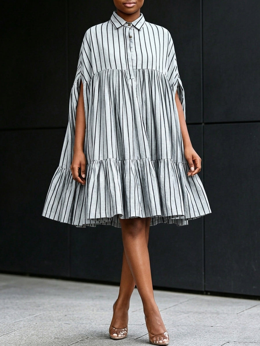 Midi mekko | Light blue A-line batwing sleeves | Buttoning