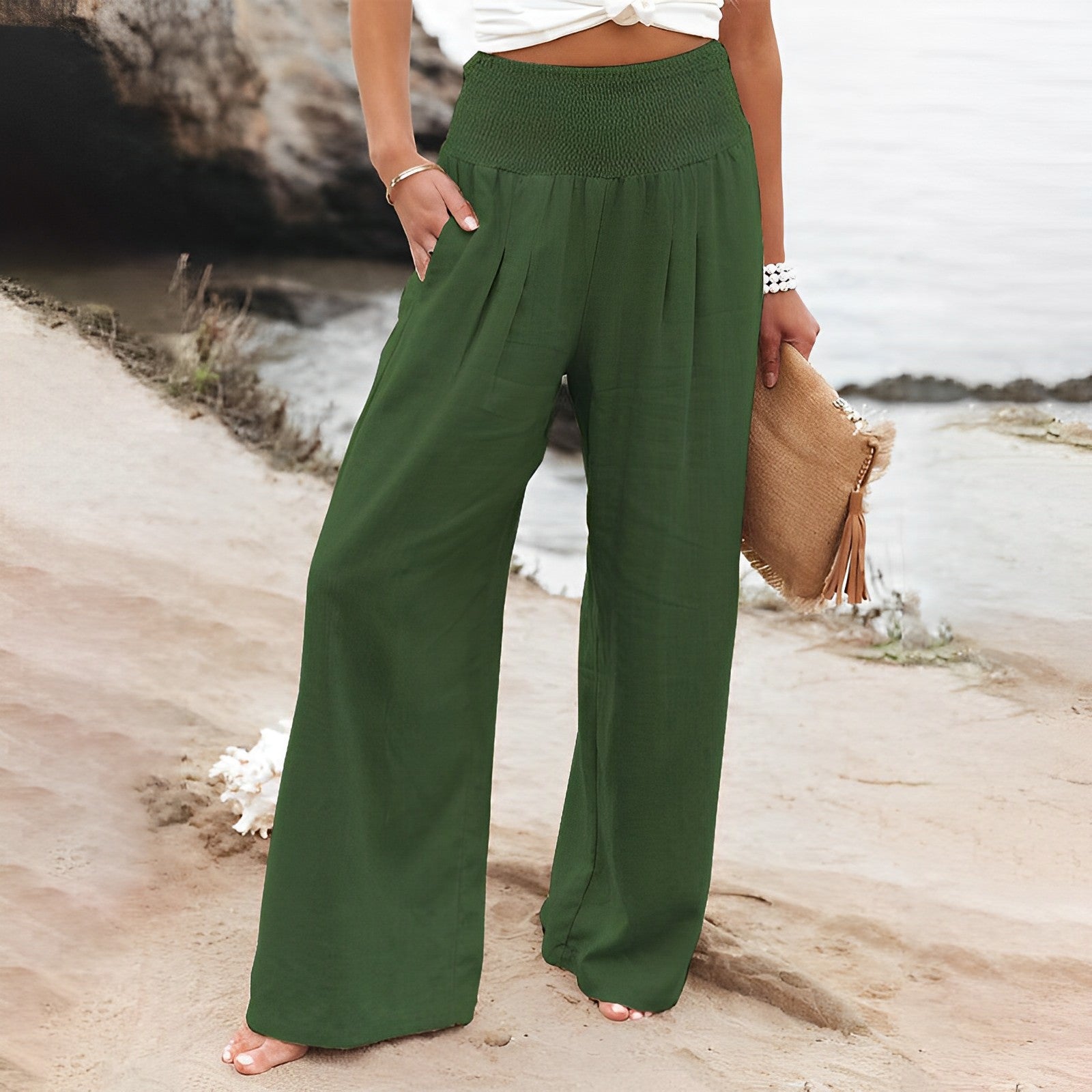 Women's pants with wide legs | High waist, Silky | Comfort