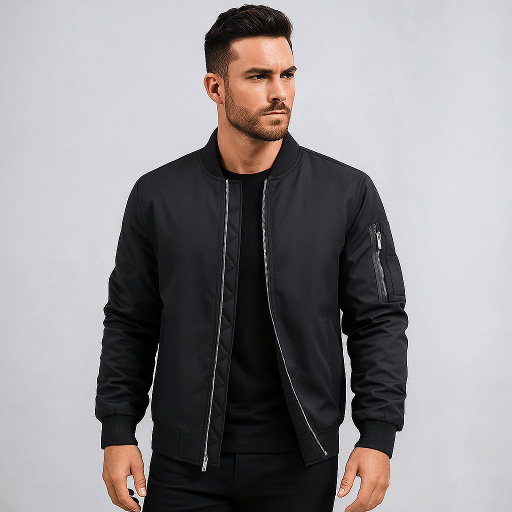 Bomber jacket for men with zipper and ribbed edges