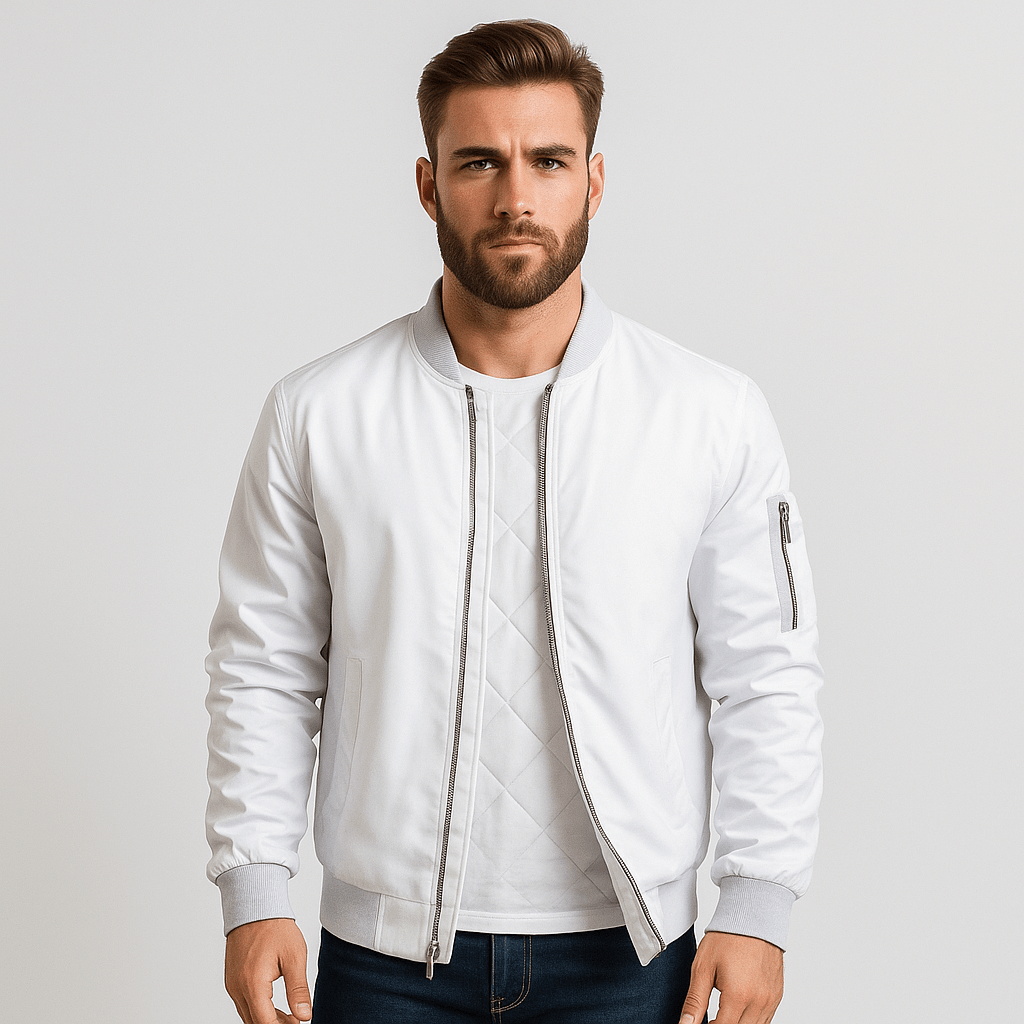 Bomber jacket for men with zipper and ribbed edges