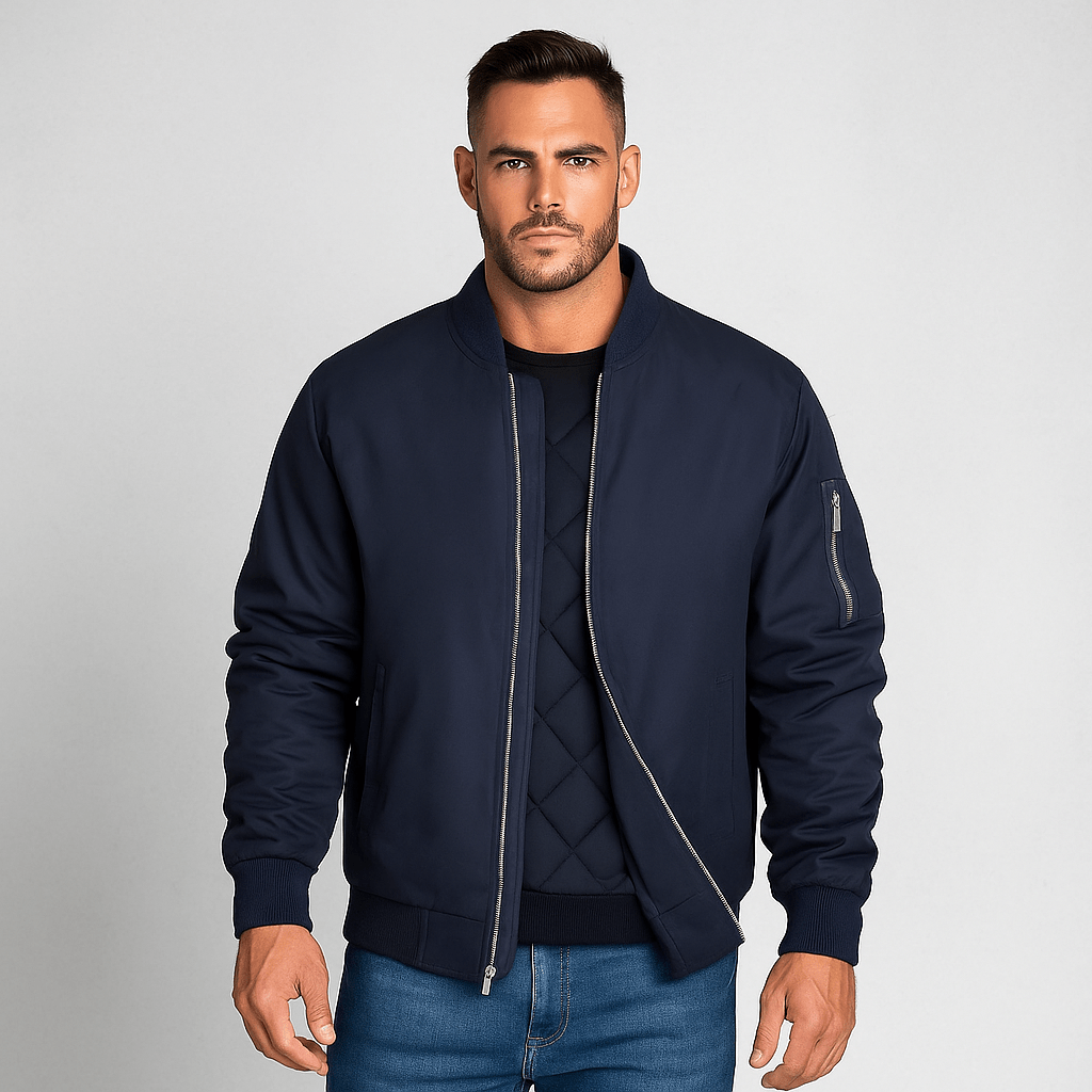 Bomber jacket for men with zipper and ribbed edges