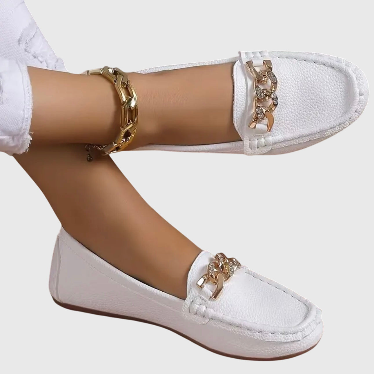 Leather loafers for women | Chain decoration, slip-on style | Comfortable
